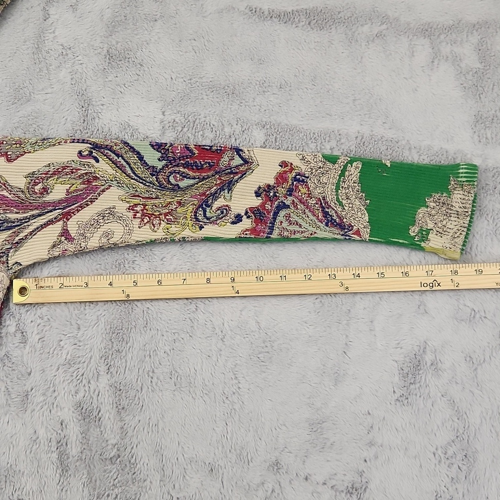 Pashma 50% Silk 50% Cashmere Paisley Knit Sweater Green Purple Size XL - Picture 7 of 10